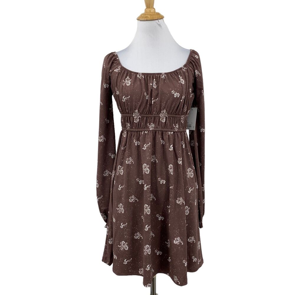 SO Kohls Dress Womens Junior S Small Mauve Skater Cinch Waist Floral Sweetheart
